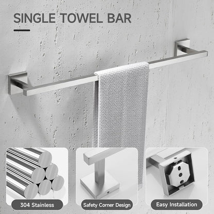 TQKAG Brushed Gold Bathroom Hardware Accessories Set 10 Pieces, 23.6" SUS304 Stainless Steel Towel Bar Set Wall Mounted Includes Single Towel Bar, Towel Ring, Toilet Paper Holder, Double Towel Hooks
