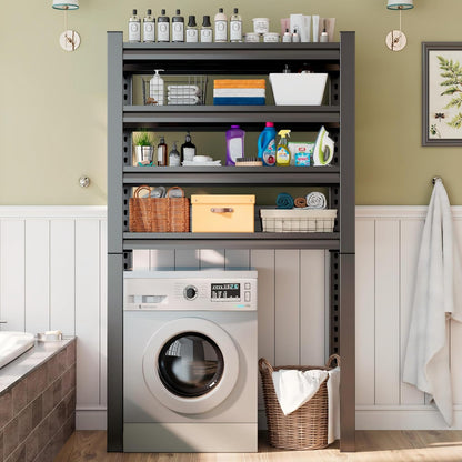 Over Washer and Dryer Shelves, Laundry Room Shelves Adjustable Metal Heavy Duty Freestanding Storage Shelving, Washing Machine Rack for Organization and Storage, Black (39.4" W X 17.7" D X 71.2" H)