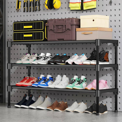SAN HE Long Shoe Rack-Shoe Organizer 2 Tier Shoe Rack for Closet Front Door Entryway Garage, Stackable Free Standing and Freely Combinable Shoe Storage, Space Saving Small Shoe Shelves.