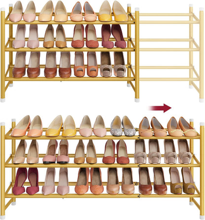 Tajsoon Expandable Shoe Rack for Closet 3 Tier, 28“-41“Adjustable & Stackable Shoe Shelf Storage, Metal Shoe Rack Organizer for Front Door Entrance, Closet, Garage, Entryway, Black