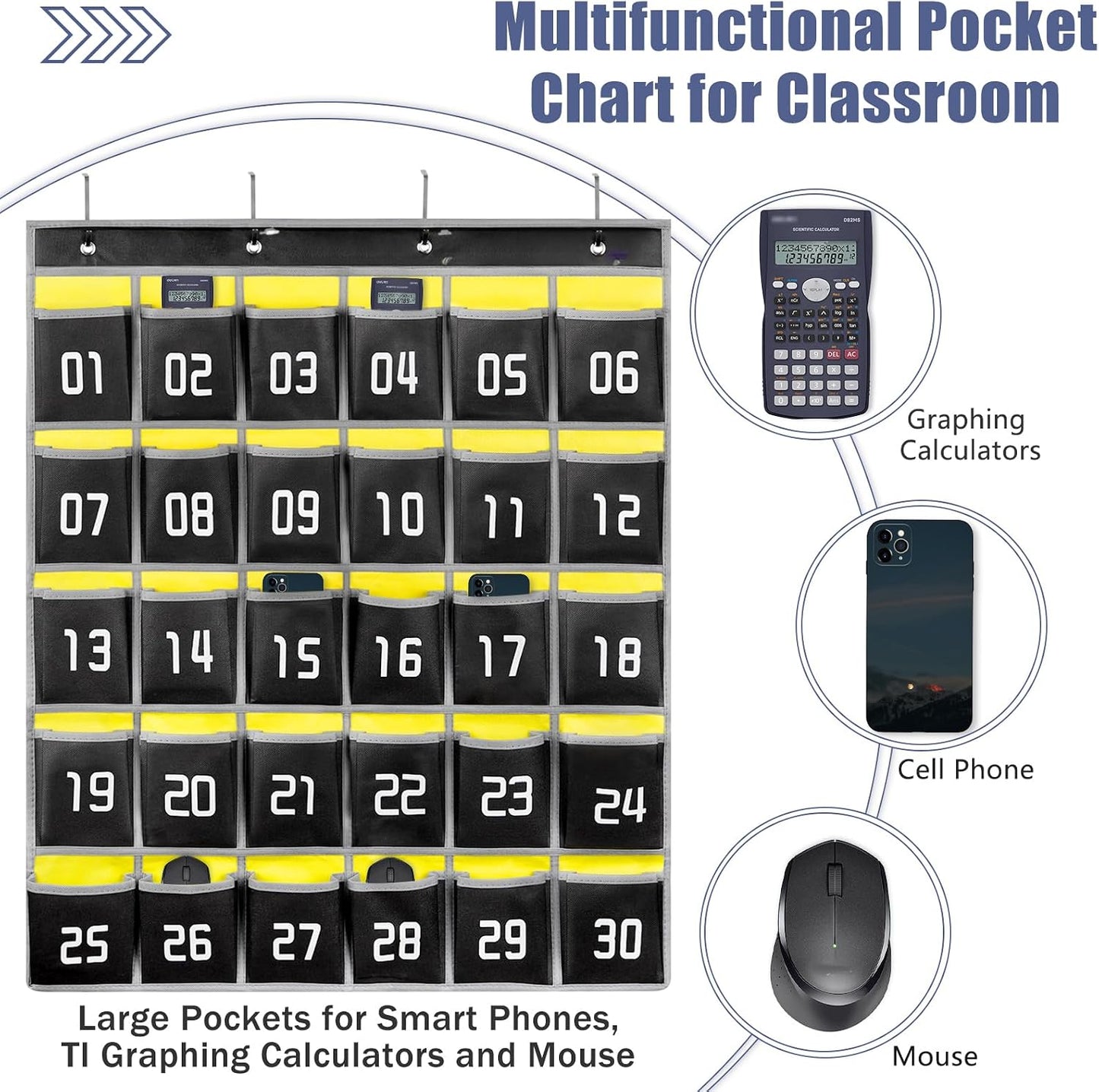Loghot 36 Numbered Pockets Classroom Pocket Chart for Cell Phone Holder | Wall Door Hanging Pocket Organizer for Phone Calculator Holder, Phone Pouch for School Classroom & Office Phone Management