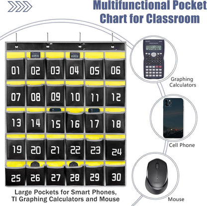Loghot 36 Numbered Pockets Classroom Pocket Chart for Cell Phone Holder | Wall Door Hanging Pocket Organizer for Phone Calculator Holder, Phone Pouch for School Classroom & Office Phone Management