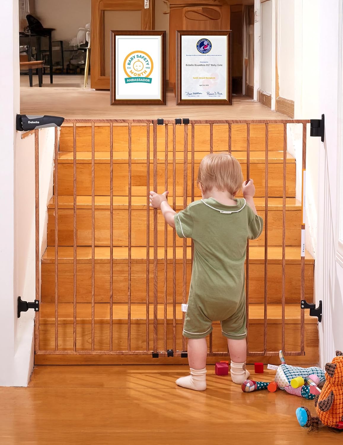 Babelio Baby Gate for Stairs, Kitchen & Doorways, No Bottom Bar| One-Handed Operation| Auto-Close| Hardware Mount (Drill Needed) Safety Dog/Pet Gate (Black - B17, 26-43" W, 28" H)