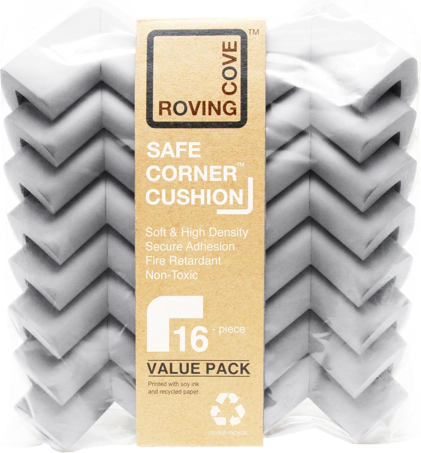 Roving Cove HeftyFit Corner Protector for Baby (4 Large Corners), Heavy-Duty Soft Rubber Foam Furniture Corner Bumper Guards, 3M Adhesive Pre-Taped, Oyster White (Off White)