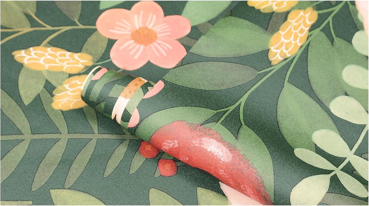 HAOKHOME Floral Peel and Stick Wallpaper Boho Vintage Wall Paper Removable for Bathroom Nursery Beige/Pink/Red Contact Paper 17.3in x 9.8ft