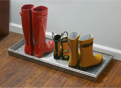 Good Directions Medium Boot Tray, Double Circles Multi-Purpose All Weather Decorative Tray, Shoes, Plants, Pet Bowls, 30x13x2 Inch, Dark Zinc Gray Steel