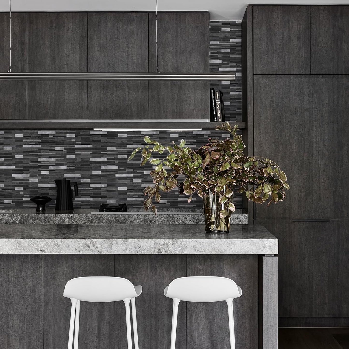 STICKGOO Peel and Stick Backsplash Tile, Stick on Backsplash for Kitchen and Bathroom, Volakas White Look PVC Mixed Metal Silver Self Adhesive Wall Tiles(Sample)