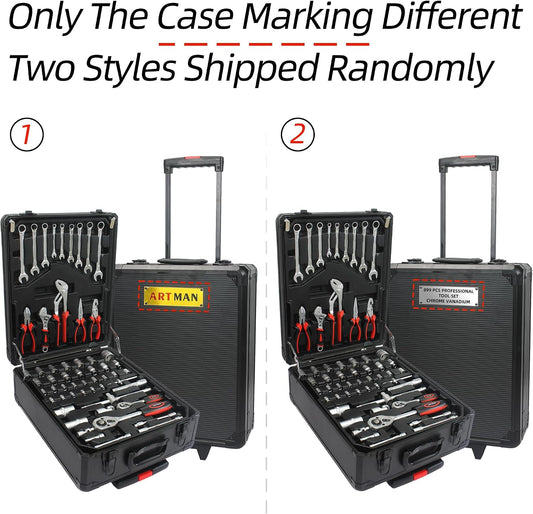 Campfun 899PCS Tool Set, Household Tool Kit with Rolling Tool Box, Complete Tool Box Set Hand Tool Set with Tool Box, Mechanic Tool Set Rolling Tool Set for Home/Auto Repair Tool Set, Black