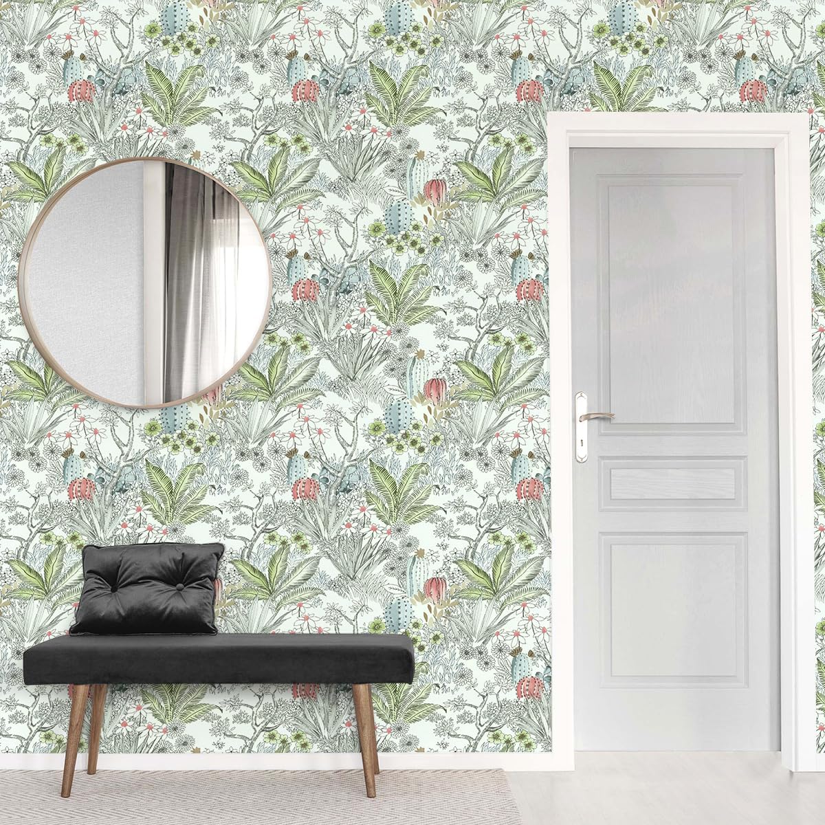 Wudnaye Boho Peel and Stick Wallpaper Catus Wallpaper 17.7" x 118.1"Vintage Floral Wallpapers Peel and Stick Botanical Removable Wall Paper Boho Self Adhesive Contact Paper for Bathroom Cabinets