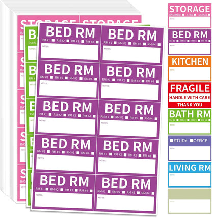 170 Home Moving Labels, 3.4 x 2 inches, 8-Color Coded Packing Box Stickers with Fragile and Blank Customizable Labels