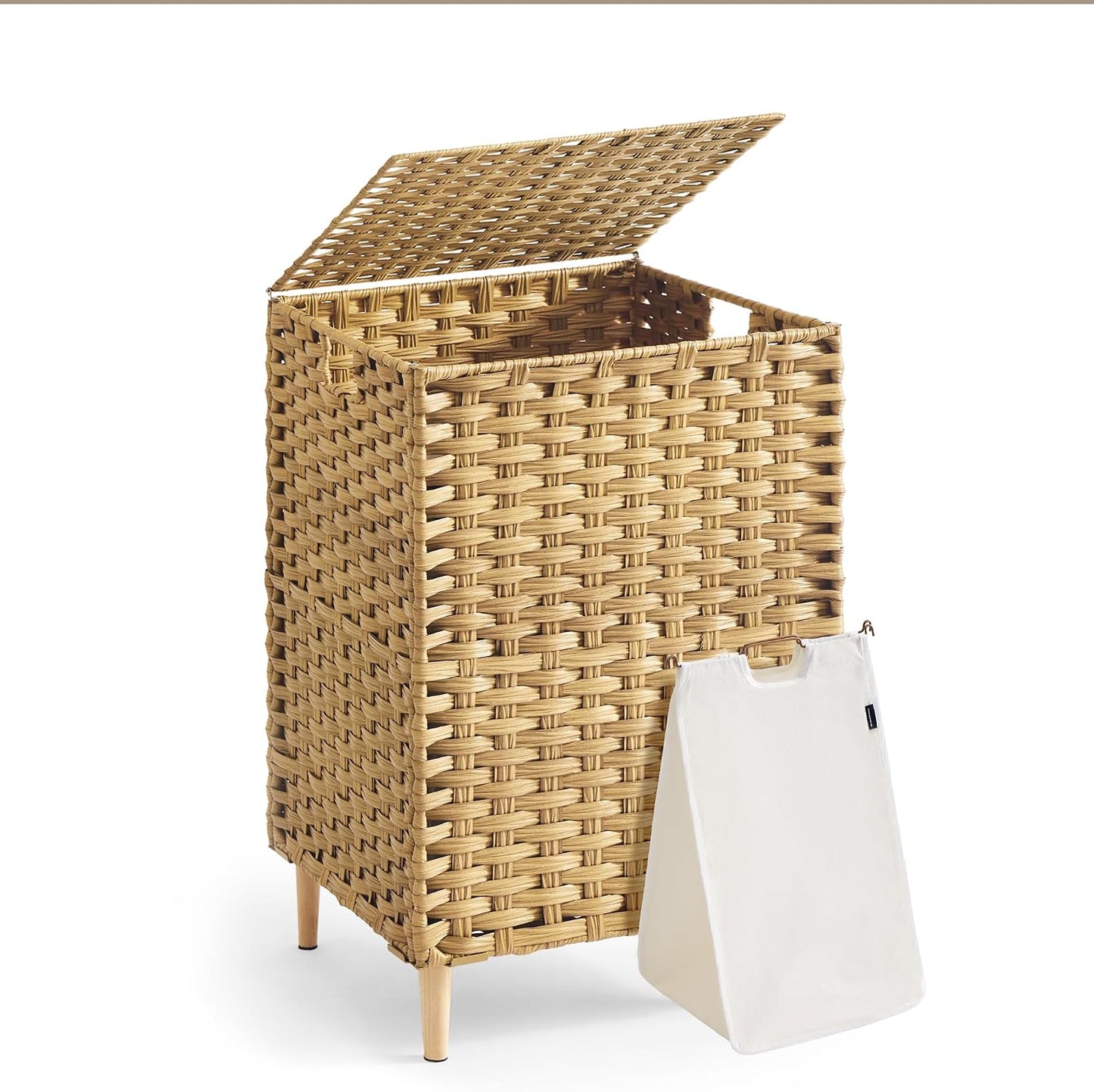 SONGMICS 3-Section Laundry Hamper with Lid, 42.2 Gal (160L) PE Rattan Laundry Basket with Removable Washable Liners, for Bedroom & Living Room, Chestnut Brown ULCB223ME01