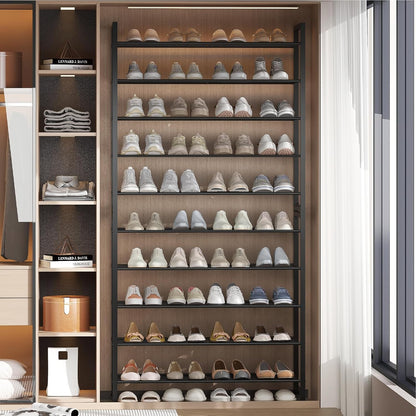 Stackable Shoe Rack, 6 Tier Metal Shoes Rack Storage Organizer,Large Capacity Shoe Shelf Max Holds 30 Pairs of Shoes,Sturdy and Stable, for Closet, Entryway,Garage，Black
