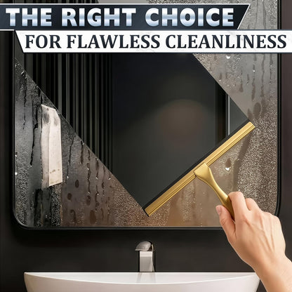 Shower Door Squeegee with Adhesive & Hanging Hooks, 12" Silicone Blade - Stainless Steel All-Purpose Squeegee for Shower Glass, Bathroom Mirror Cleaner Tool Suitable for Tile Walls - Multi-Surface Use