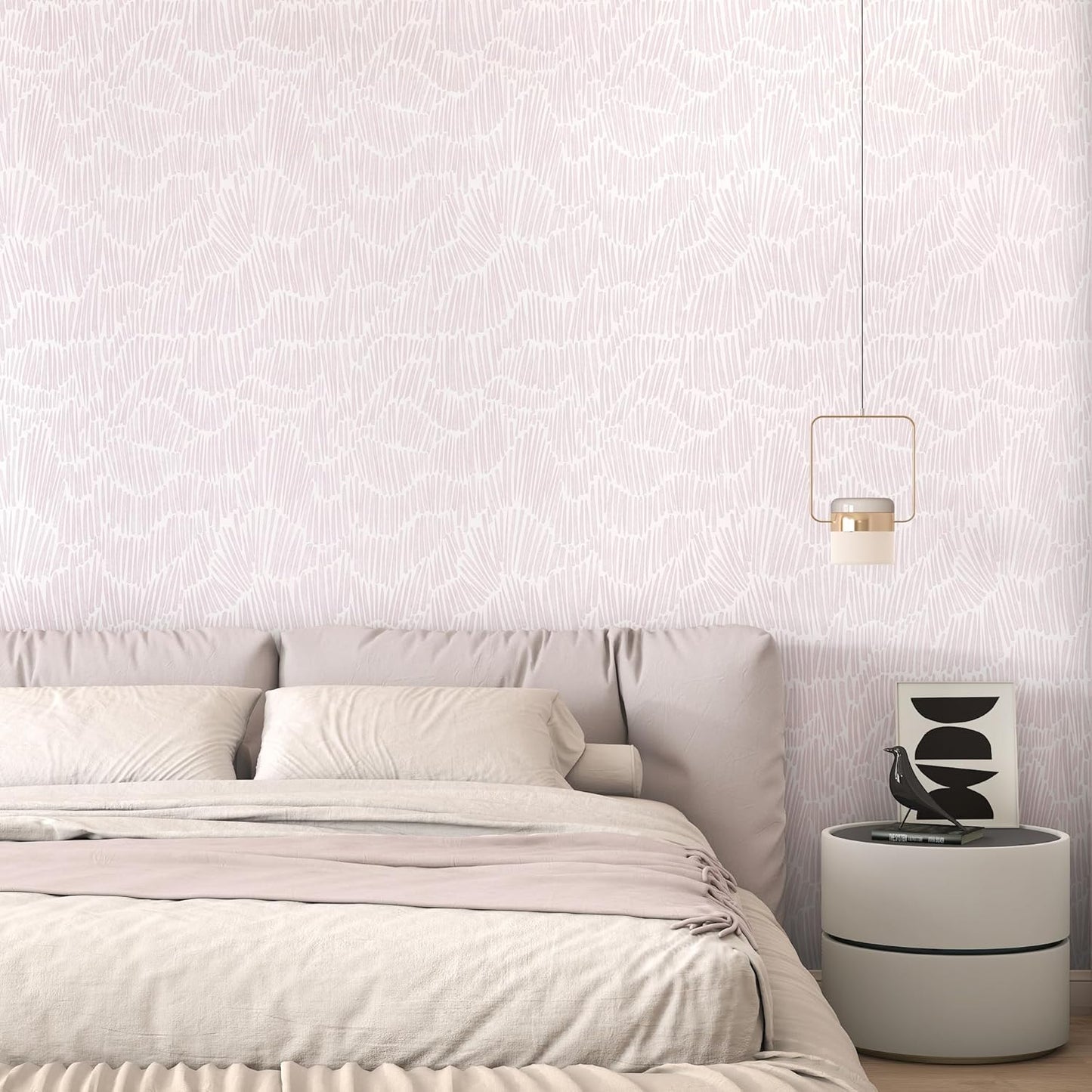 Theper Beige Wallpaper 17.3"×78.8" Modern Striped Peel and Stick Wallpaper Boho Removable Self Adhesive Wall Paper for Bedroom Waterproof White and Gold Contact Paper for Cabinets Vinyl