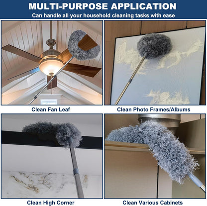 20+ Ft High Reach Ceiling Fan Duster &Microfiber Feather Brush Duster with 3-14 ft Spliceable Pole Microfiber Feather Duster for Spider Web, High Ceiling, Blinds, Furniture Cleaning Tool Kit