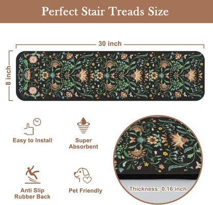 OJIA Floral Stair Treads Non-Slip Carpet Stair Treads for Wooden Steps Indoor 15PCS 30"x8" Stair Runner Stair Mats Staircase Step Treads for Kids, Elders and Dogs, Stair Covers, Black