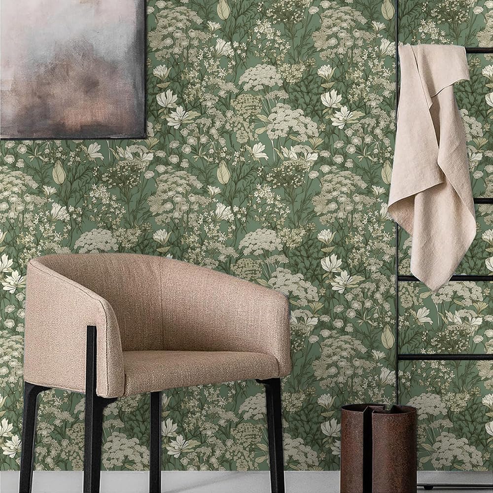 MuralPeel Dark Grey White Poppies Peony Floral Vintage Peel and Stick Wallpaper Self Adhesive Removable Easy Peel Off Stick on Wall Paper for Bedroom Cabinet Renter