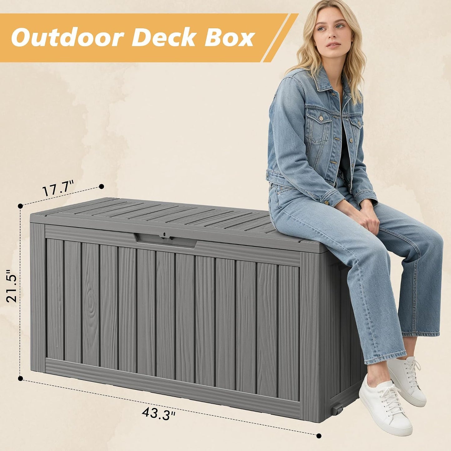 Fancyango 75 Gallon Outdoor Deck Box Waterproof, Large Storage Box for Patio, Resin Storage Bench Lockable for Garden Tools, Package Delivery, Black