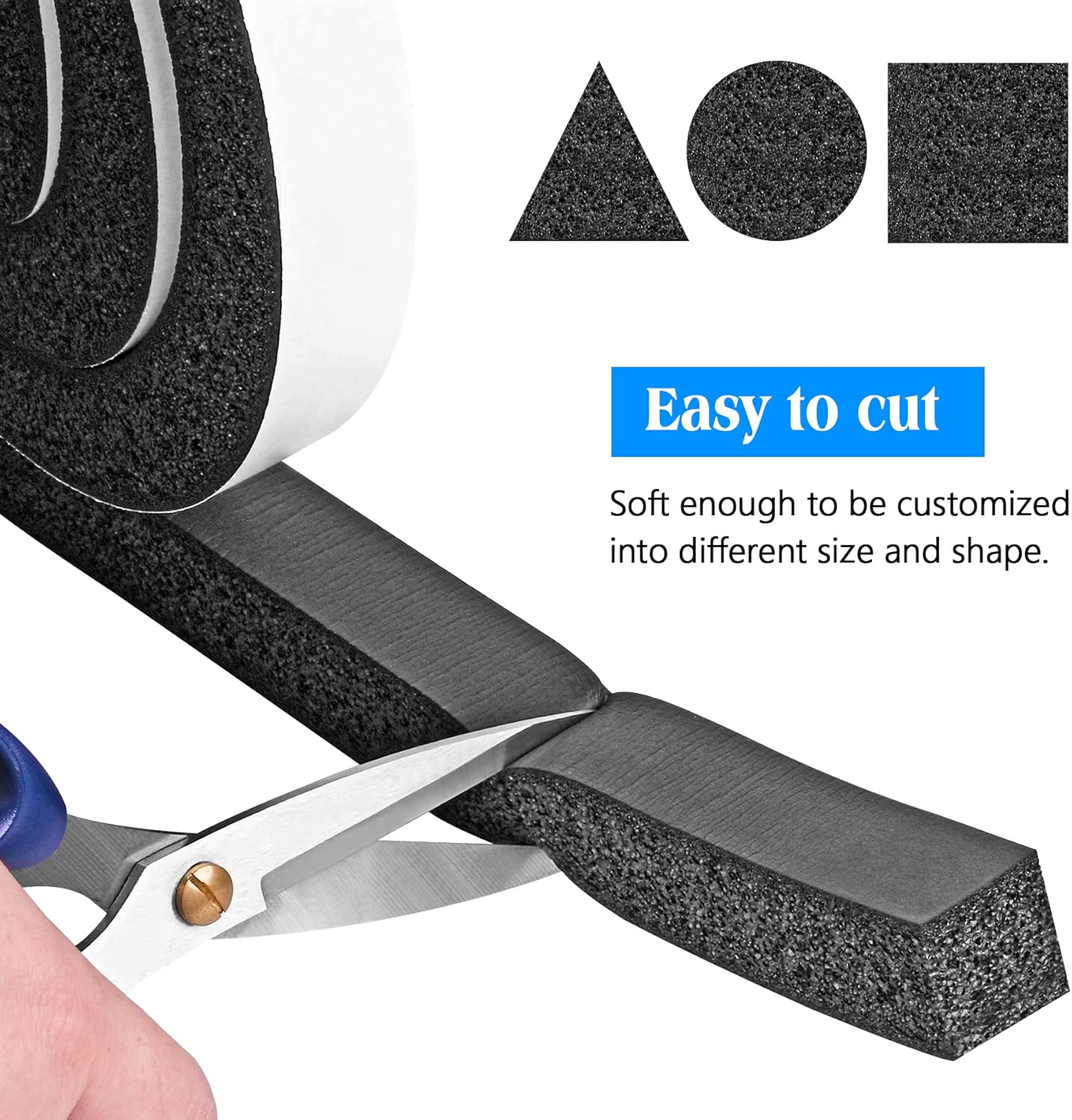 Foam Strips with Adhesive, 1 Inch Wide X 1 Inch Thick, Neoprene Weather Stripping High Density Closed Cell Foam Tape Seal for Doors and Windows Insulation, Total 13 Feet Long(6.5ft x 2 Rolls)