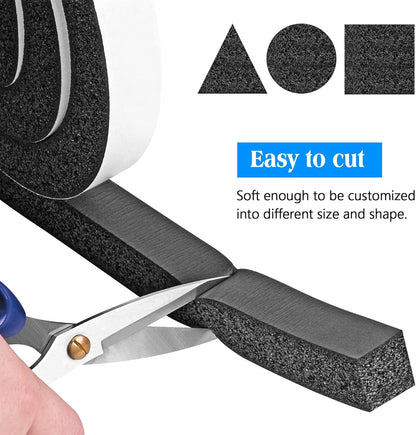 Foam Strips with Adhesive, 1 Inch Wide X 1 Inch Thick, Neoprene Weather Stripping High Density Closed Cell Foam Tape Seal for Doors and Windows Insulation, Total 13 Feet Long(6.5ft x 2 Rolls)