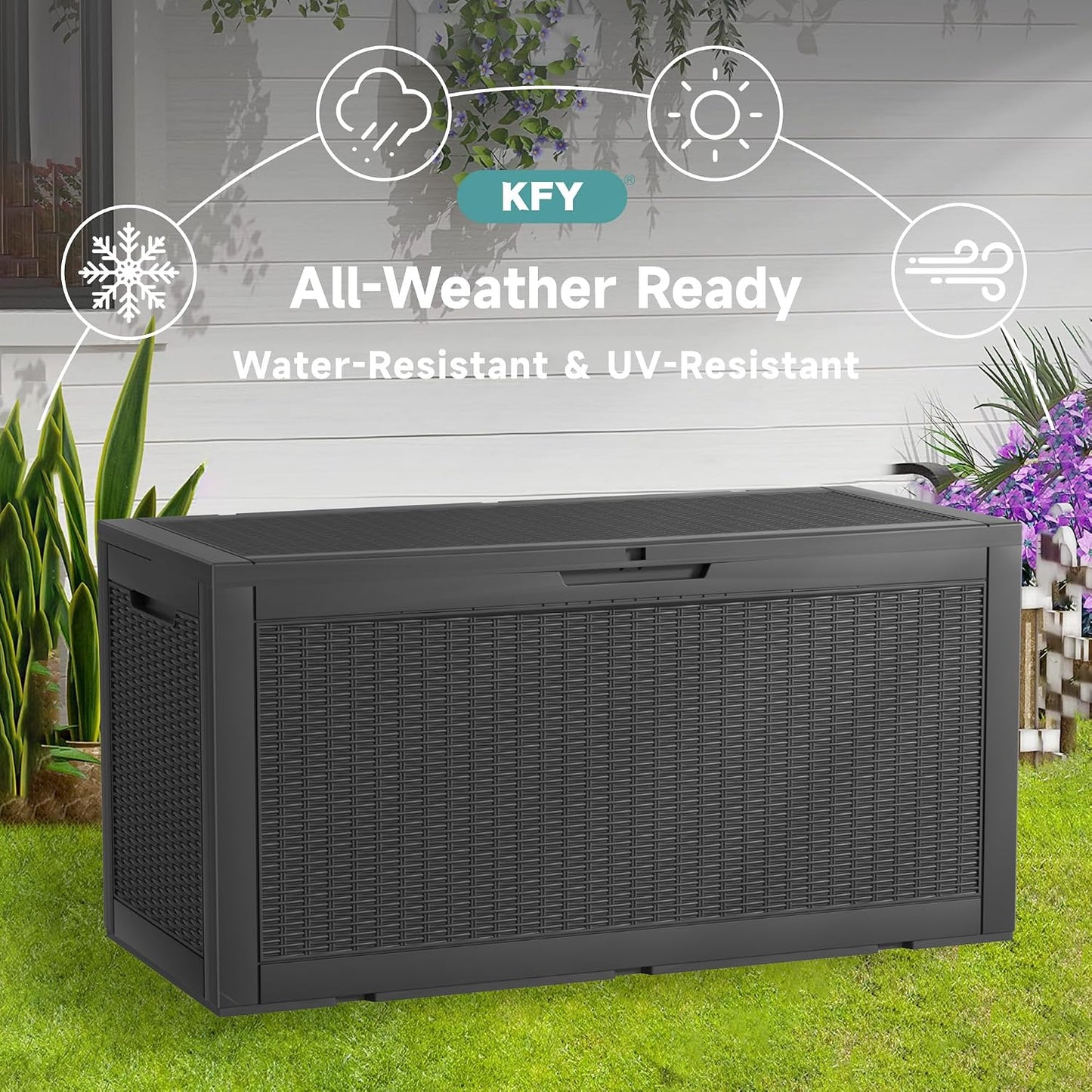 320 Gallon Waterproof Outdoor Storage Box, UV Resistant Resin Deck Box with Hydraulic Rod for Reinforced Stability, Perfect for Patio, Garden, and Pool（Black，320 Gallon）
