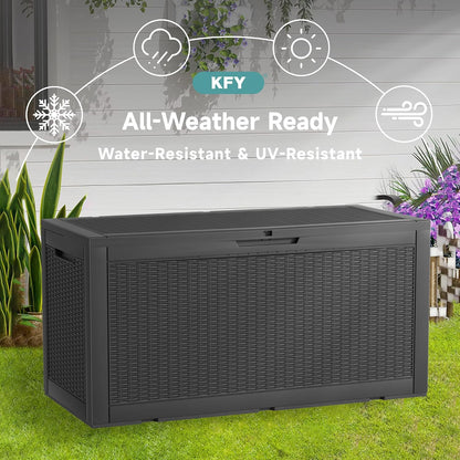 320 Gallon Waterproof Outdoor Storage Box, UV Resistant Resin Deck Box with Hydraulic Rod for Reinforced Stability, Perfect for Patio, Garden, and Pool（Black，320 Gallon）