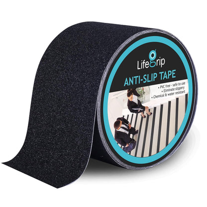 Lifegrip Anti Slip Tape, 4 Inch x 15 Foot Non-Slip Traction Grip Tape for Stairs, Waterproof Stair Treads Grip Non Slip, Non Skid Tape for Steps, Outdoor Black Grip Tape (4" X 15')