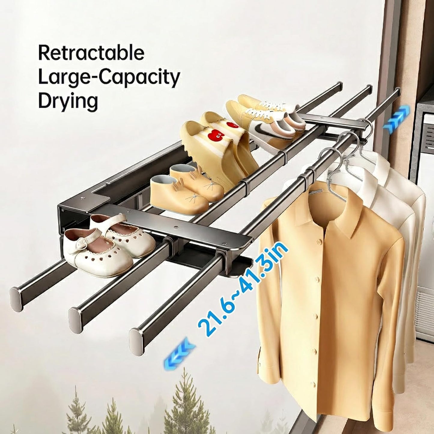 Clothes Drying Rack Foldable,Pool Towel Rack Outdoor | 41" Aluminum Wall Mount Retractable with 5 Hook