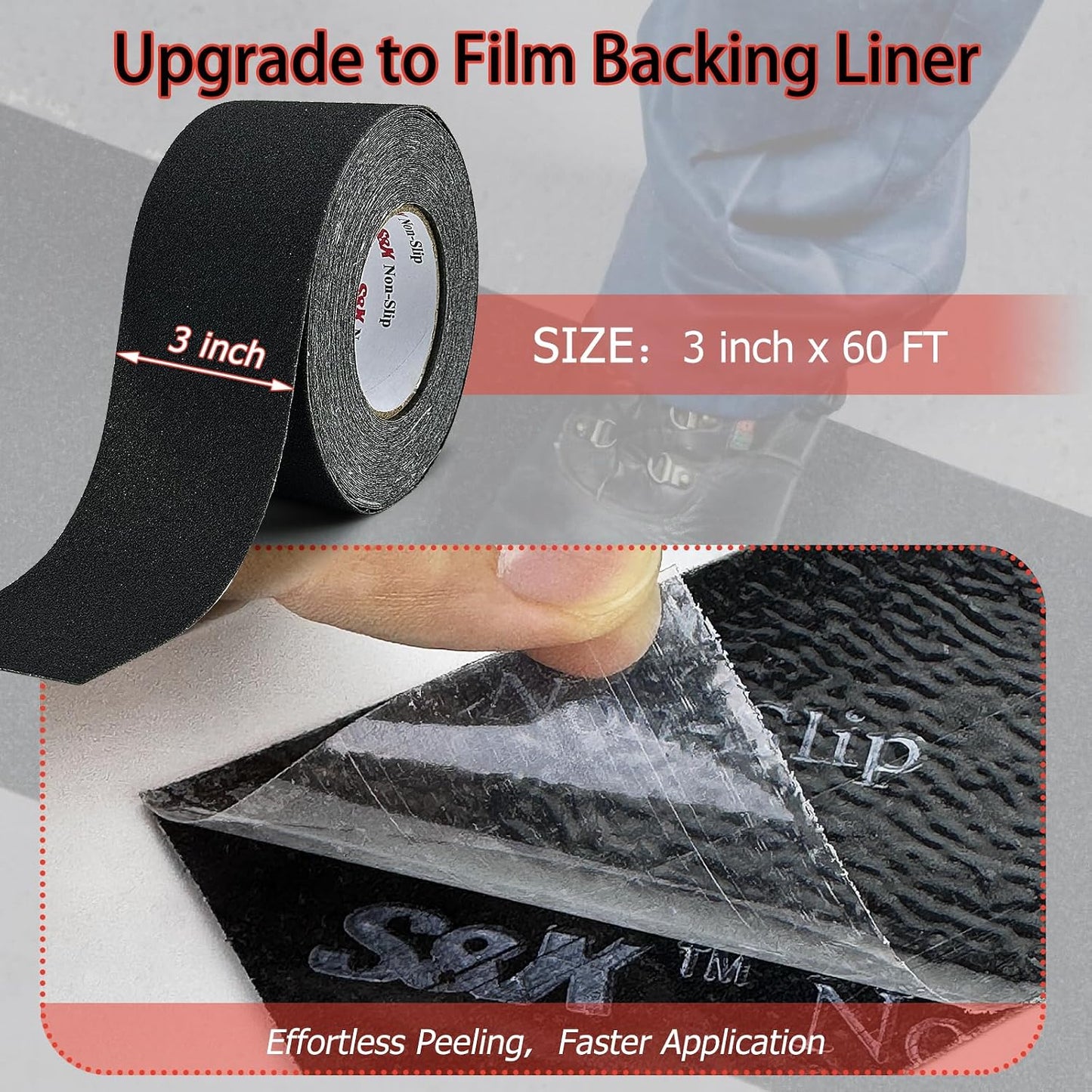 S&X Premium Outdoor Anti-Slip Tape - 4" x 60' Black Non-Slip Traction for Stairs, Ramps, Walkways, Boats, Weatherproof, High Traction, Long-Lasting Safety Solution