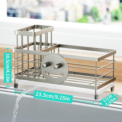 HapiRm Sponge Holder for Kitchen Sink - Self-draining Sink Caddy with Brush and Dishcloth Holders, Stainless Steel Kitchen Countertop Organizers and Storage Essentials - Black