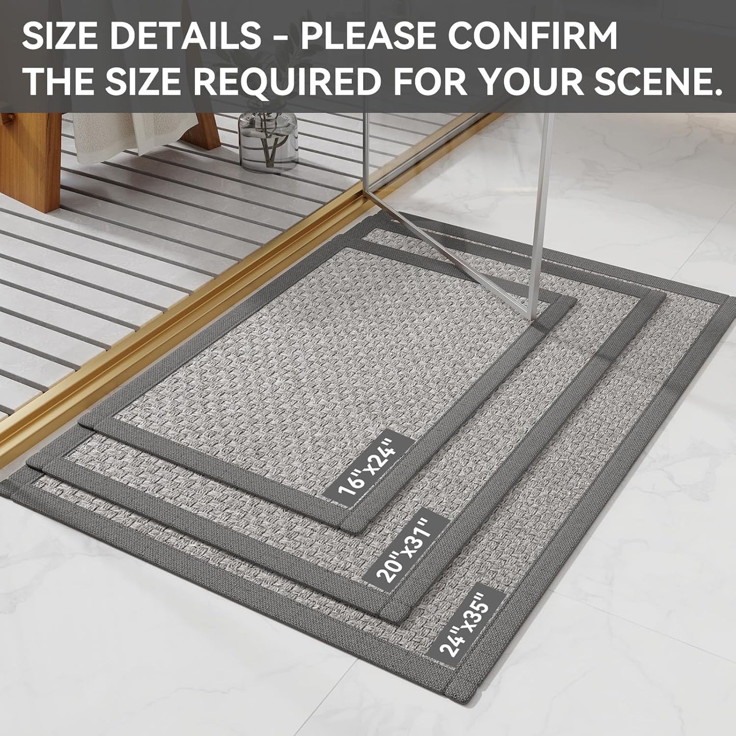 YDKGL Non Slip Bath Mat, Rubber Backing Ultra Thin Bathroom Rugs Fit Under Door Quick Dry Super Absorbent Washable Bath Rug Shower Mat for Bathroom Floor Bathtub Shower Sink, Easy Care Blue 16"x 24"