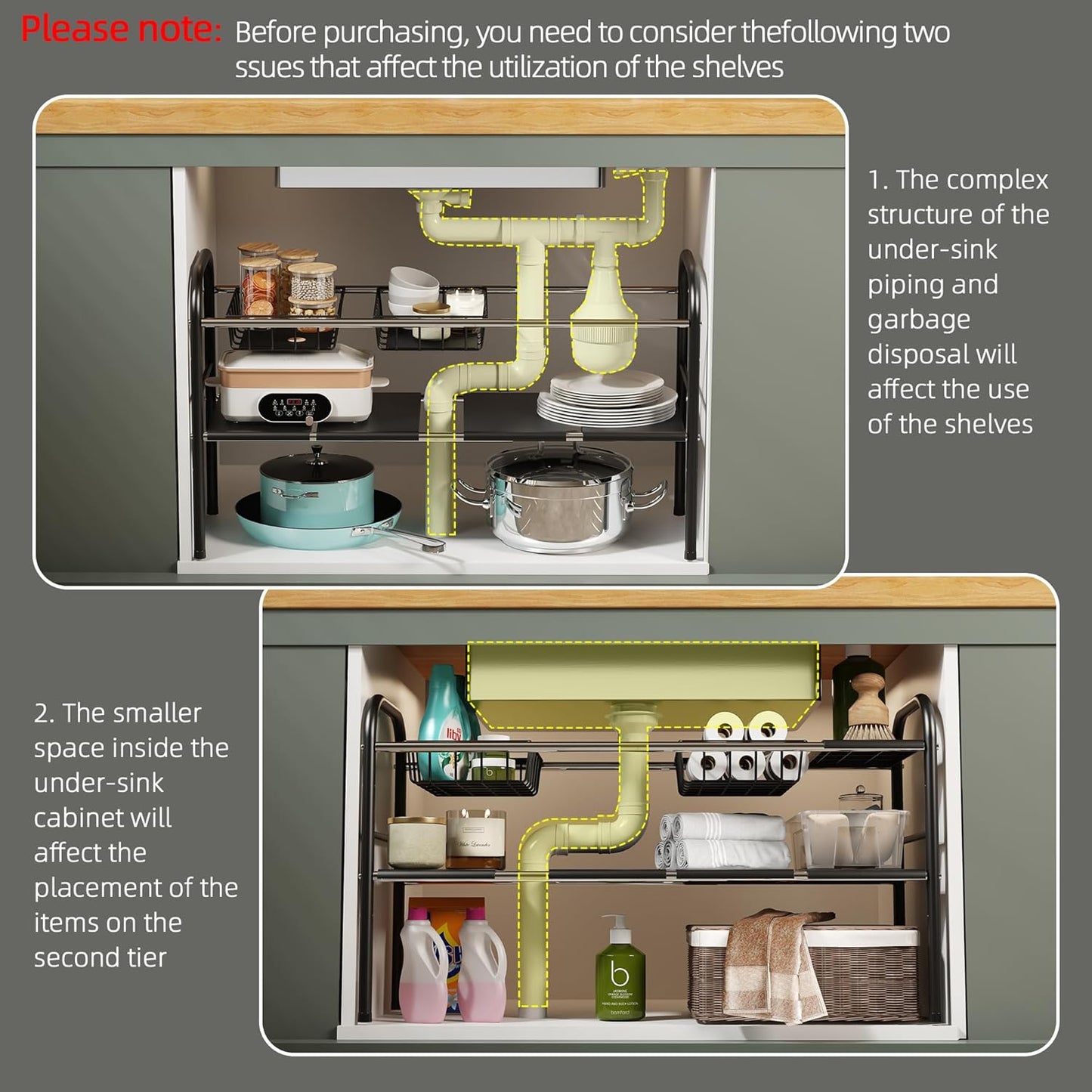 NETEL Under Sink Organizers and Storage, 2 Tier Expandable Under Cabinet Organizer Shelf with 4 Baskets and 4 Panels, Expandable Shelf for Cupboard, Kitchen, Bathroom, Shoe Storage Rack