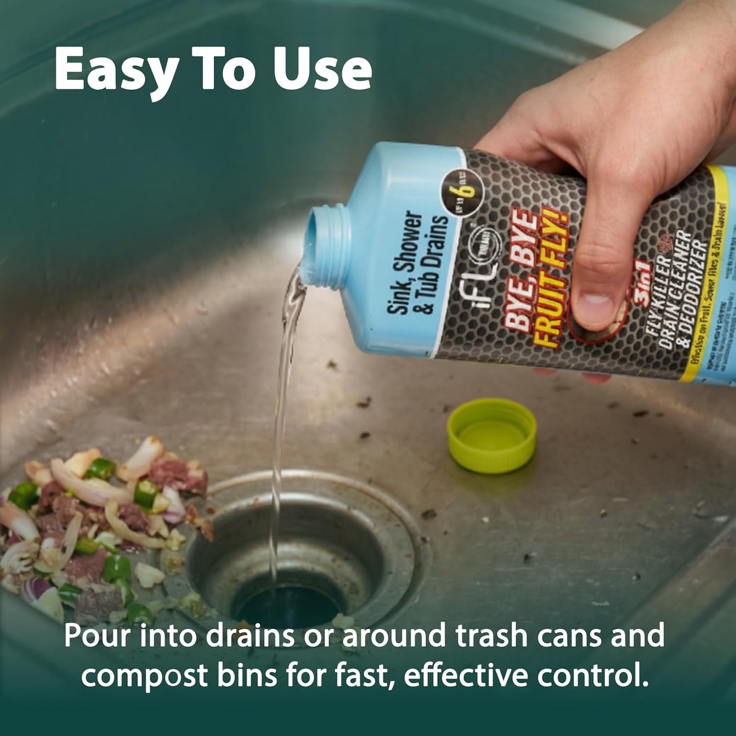 iFLO Bye Bye Fruit Fly Eliminator & Drain Cleaner – Mint Scent – Attracts & Eliminates Fruit Flies, Their Larvae, Drain Flies & Sewer Flies – Safe for Sink, Bathroom & Food Areas - 32oz