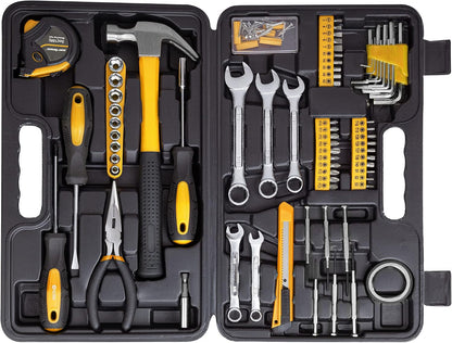 CARTMAN 148-Piece Automotive And Household Tool Set, Blue Repair Kit Case | Versatile tool assortment for car maintenance, home repairs, DIY projects, furniture setup, and daily fixes in a molded case.