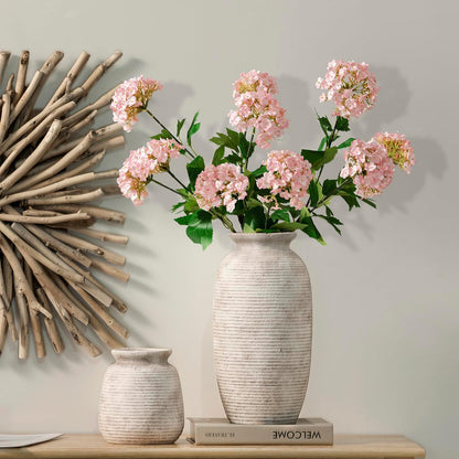Ceramic Flower Vase, Small Rustic Farmhouse Vases Home Decor, Short Pottery Decorative Pampas Vase for Table Living Room Entryway Mantel Bookshelf Bedroom Bathroom Kitchen - 6" W