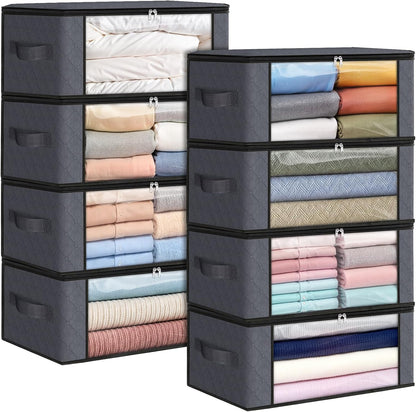 Fab totes 6 Pack Storage Bags for Clothes and Blanket, Foldable Closet Organizers and Storage with Zippers, Clear Window and Handles, Fabric Storage Bins for Sweater, Comforter, Bedding,Linen Sheets