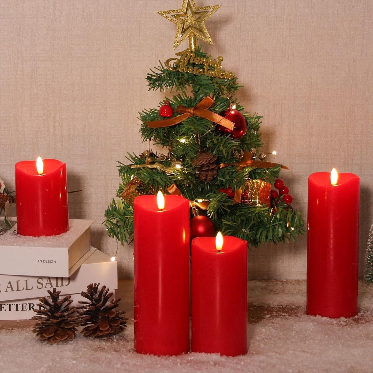 Outdoor Flameless Candles with Remote Timer - Waterproof Realistic Flickering LED Pillar Electric Battery Operated Fake Candle for Holiday Home Wedding Fireplace Decor - Ivory White 3 Pack (4”6”8”)