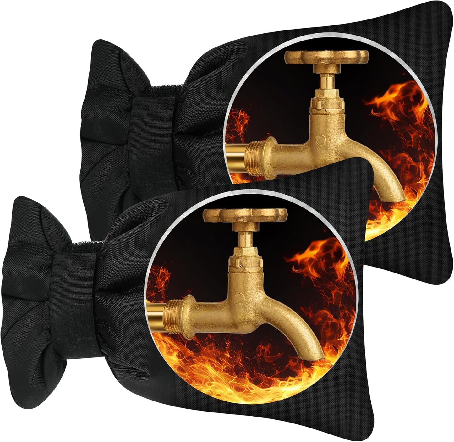 Outdoor Faucet Covers for Winter,7.28" W x 10.35" H Faucet Covers with 420D Waterproof Oxford Fabric, Reflective Strips (Black, 2 Pcs)