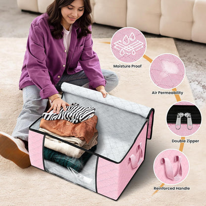 Fab totes 6 Pack Storage Bags for Clothes and Blanket, Foldable Closet Organizers and Storage with Zippers, Clear Window and Handles, Fabric Storage Bins for Sweater, Comforter, Bedding,Linen Sheets