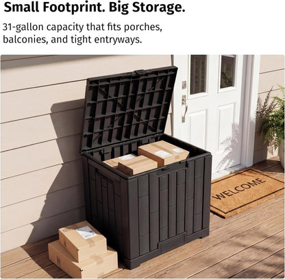 EAST OAK Outdoor Storage Box, 31 Gallon Deck Box Indoor and Outdoor Use, Waterproof Resin Storage Bin for Package Delivery, Patio Cushions, Gardening Tools, Lockable, UV Resistant, Grey