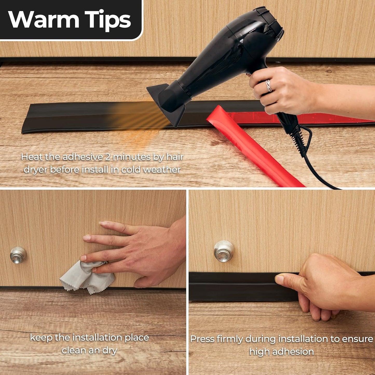 Door Draft Stopper, Ohuhu 39"L x 2"W Silicone Weather Stripping Under Door Seal for Exterior Interior Doors, 1" Widened Strong Adhesive, Soundproof Door Sweep Strip to Block Cold, Noise, Light Pests
