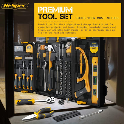 Hi-Spec 57pc Home Garage DIY Tool Kit Set. Complete Beginner Handyman and Home Mechanics Tool Box Set for Auto, Car, Bike and Household Repairs