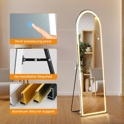 Arched Mirror Full Length, Upgraded 16"x59" Body Wall Mirrors with Shatter-Proof Glass, Floor Standing, Hanging or Leaning, Tall Arch Mirror with Stand Aluminum Alloy Frame for Bedroom, Black