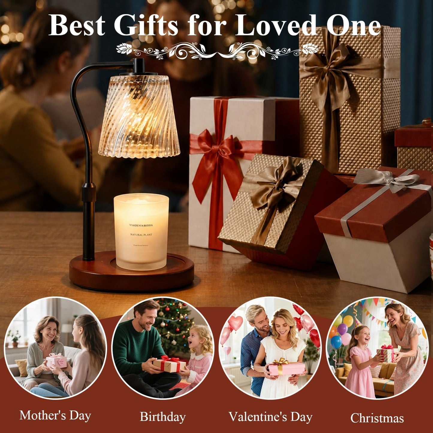 Candle Warmer Lamp - 2/4/8h Timer & Stepless Dimmable Candle Lamp with 3.9ft Cord, Adjustable Height Wax Melt Warmer for 2-6'H Jar Candles, Streamlined Flameless Ambiance Light for Bathroom Bedroom