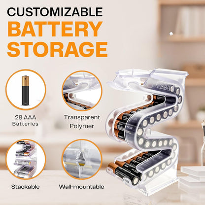 Battery Ladder Case - Battery Organizer & Dispenser (AAA & AA) | Stack It or Wall-Mount It To Dispense Batteries in First-In-First-Out Order, Tidy Storage for Home, Garage & Workshop