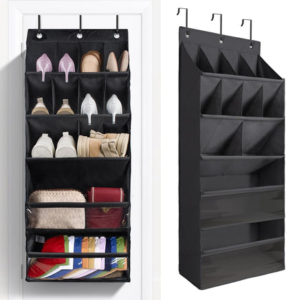 FENTEC 1 Pack Over-the-Door-Shoe-Organizers,Hanging Organizers with Large Pocket Shoe Holder Hanging Shoe Rack for Closet Shoe Organizer for Wall, Over Door Organizer with 15 Pockets Gray