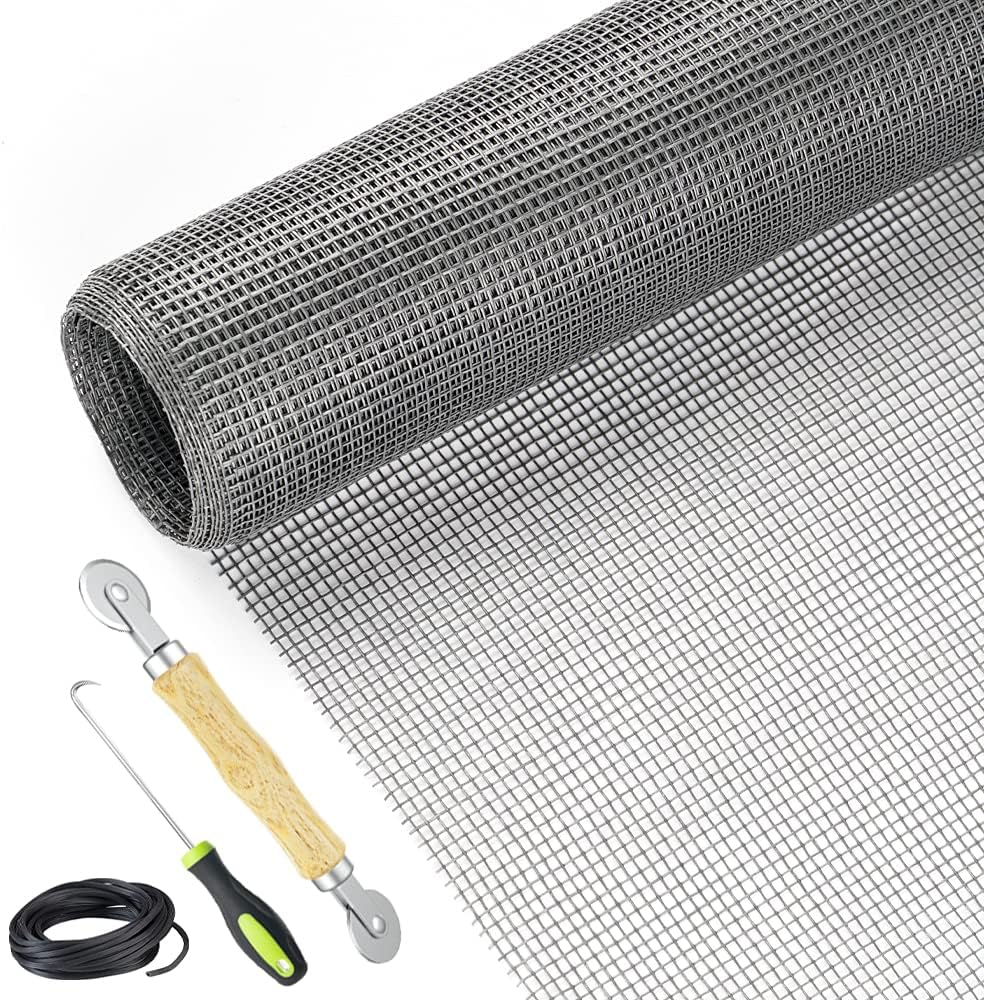 Screen Repair Kit Easy DIY Project 36" x 90" Fiberglass Screen Mesh with Rolling Tool and Screen Retainer Spline Screen Replacement kit for Windows Sliding Doors and Patio Screens (36" x 90", Black)