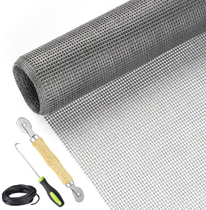 Screen Repair Kit Easy DIY Project 36" x 90" Fiberglass Screen Mesh with Rolling Tool and Screen Retainer Spline Screen Replacement kit for Windows Sliding Doors and Patio Screens (36" x 90", Black)