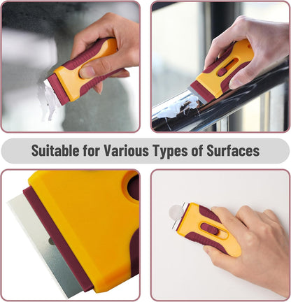 Bates- Razor Blade Scraper Tool, 2 Pack, 30 Extra Stainless Steel Blades, Anti-Slip Ergonomic Handle Design, Razor Scraper Set for Cleaning Window, Paint, Oven, Glass, Stove