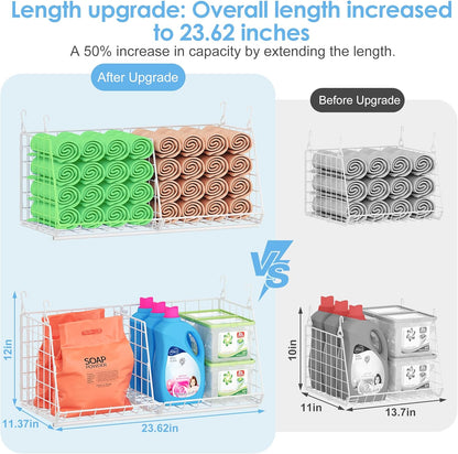 4-Tier Hanging Laundry Room Organizer: Foldable Wire Shelf Basket with 2 Large Hooks 1.65" & 360°Rotating Hooks – Space-Saving Laundry Storage Basket, for Wardrobe Closet Storage, White Patent